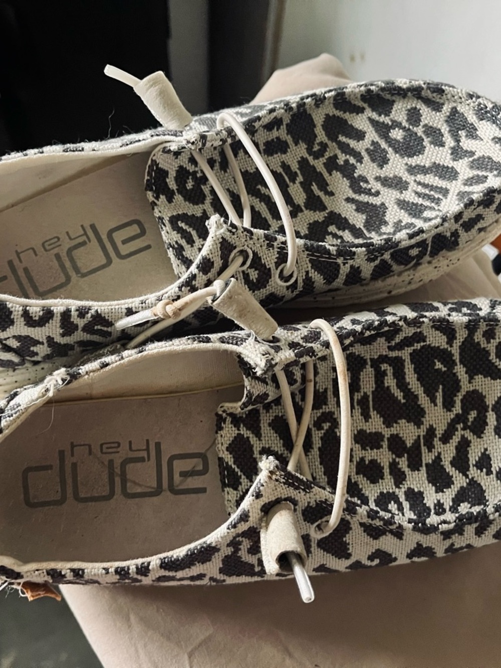 Hey Dude Women's Leopard Print Slip-On Moccasins - Beige and Black